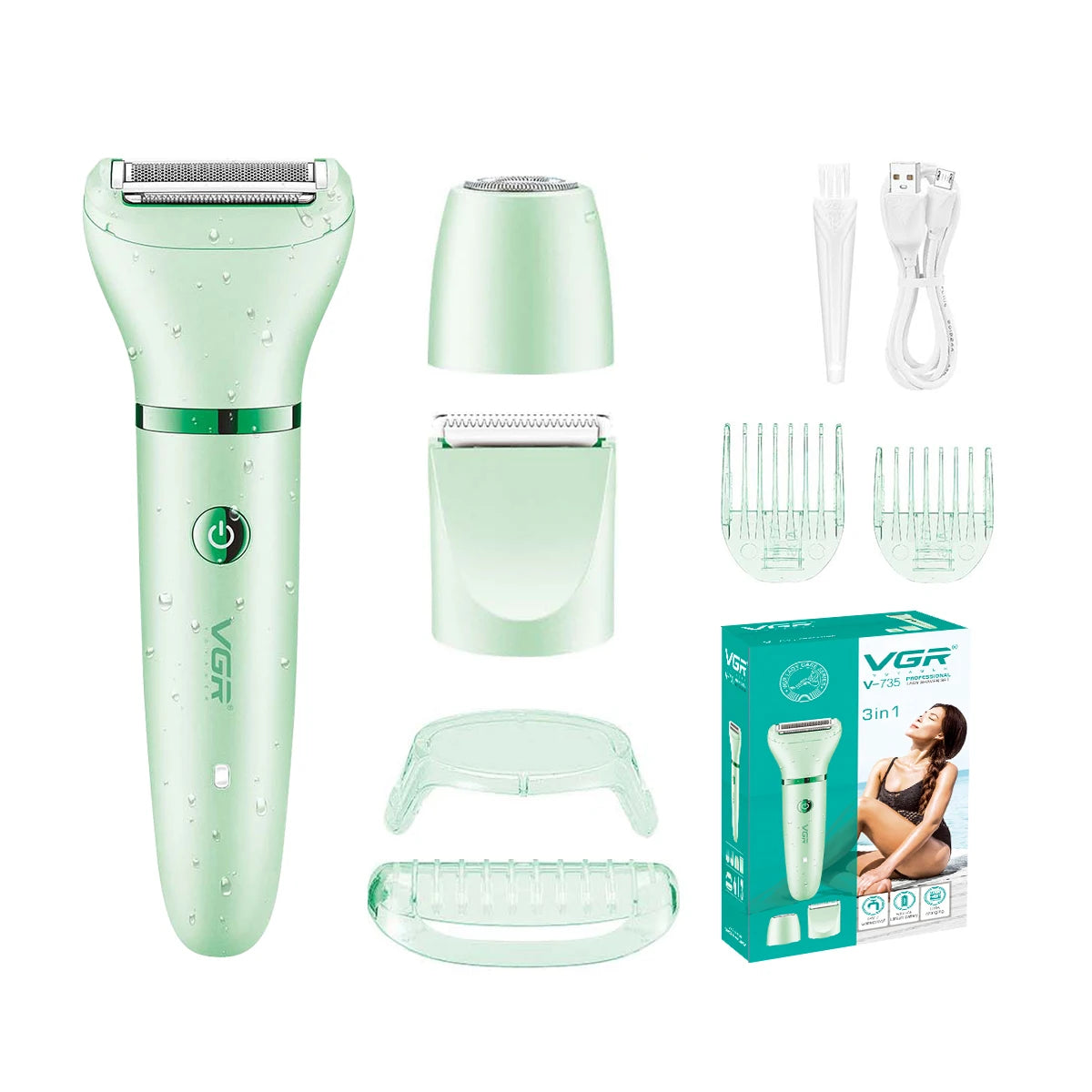 VGR 735 3-in-1 Hair Removal Device for Women, Shaver for Removing Scars, Electric Rechargeable Professional Hair Trimmer