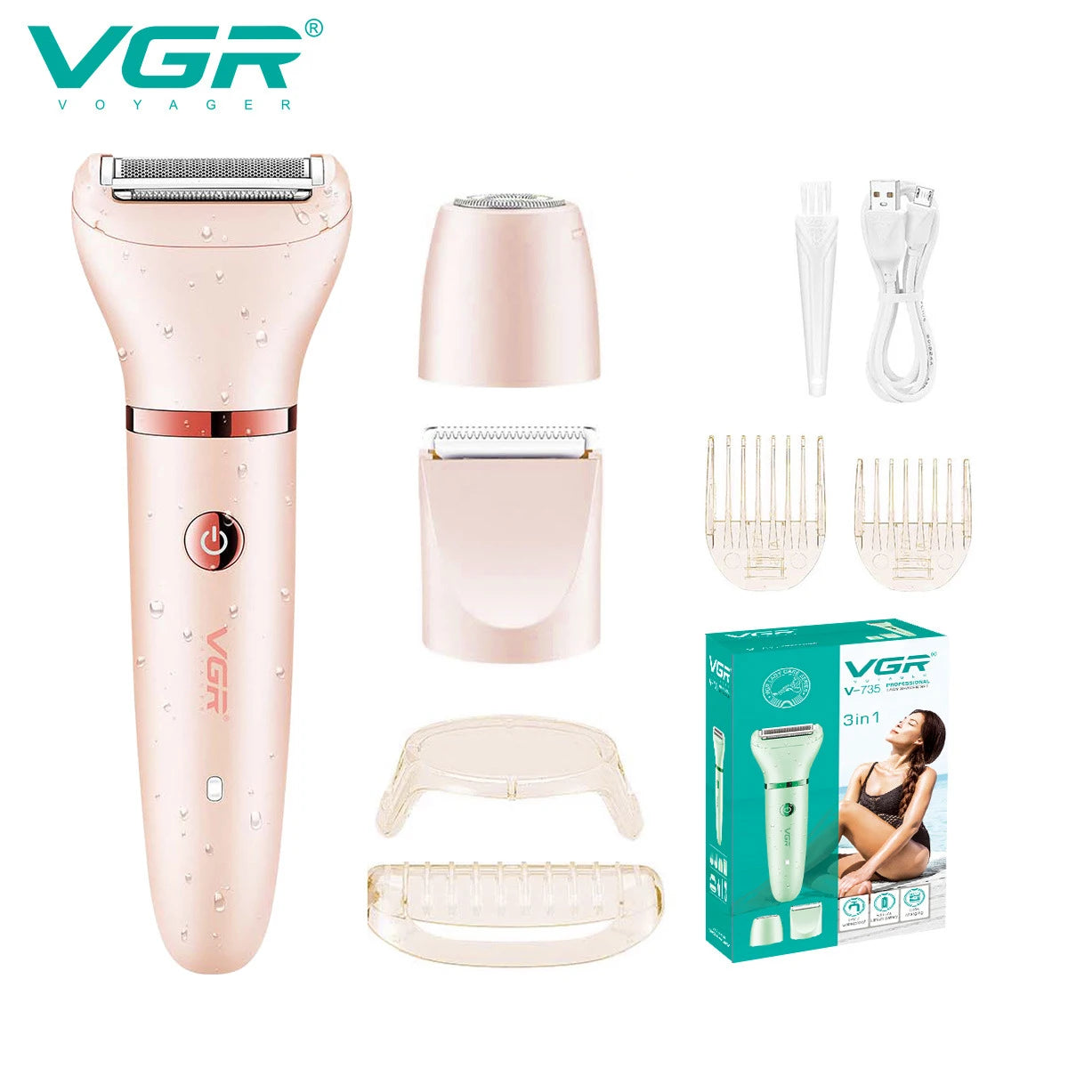VGR 735 3-in-1 Hair Removal Device for Women, Shaver for Removing Scars, Electric Rechargeable Professional Hair Trimmer