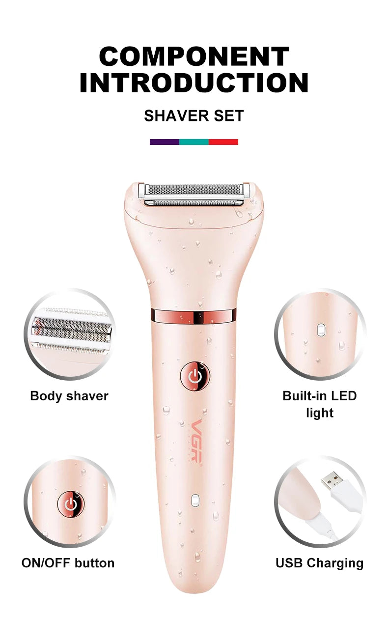 VGR 735 3-in-1 Hair Removal Device for Women, Shaver for Removing Scars, Electric Rechargeable Professional Hair Trimmer